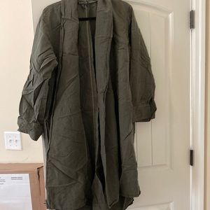 EILEEN FISHER Linen Blend Olive Duster XL GUC